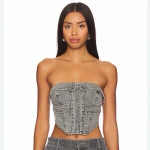 NWT AFRM REVOLVE Gray Denim Strapless Crop Top